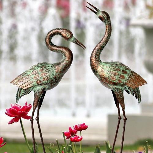 Metal heron garden statue - metal,